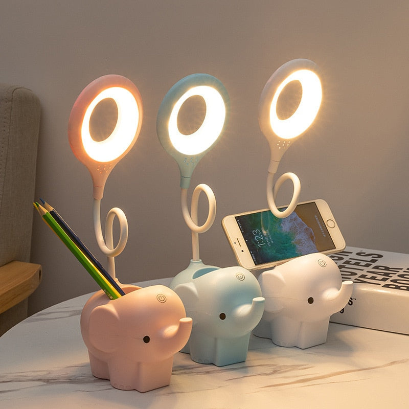 Creative Elephant Animal Led Table Lamp Charging Plug-in Dual-Use Three-Color Temperature Adjustable Learning Table Lamp